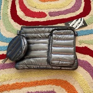 Think Royln Black Nylon Puffer Quilted Convertible Crossbody Shoulder Bag EUC